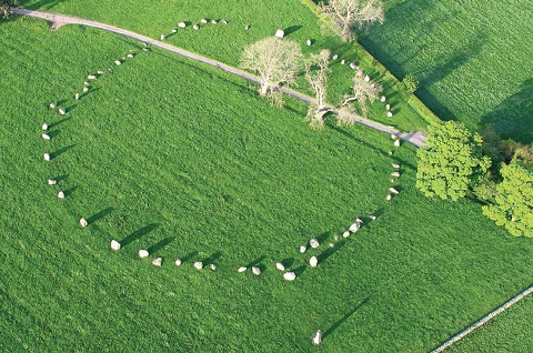 An aerial view of Long Meg and her Daughters
