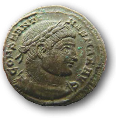 Roman coin depicting Emperor Constantine, dated AD 332.
